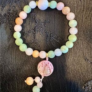 Elegant Multicolor Beaded Bracelet with Pink Pendant